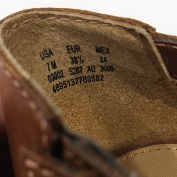 Thom McAn Brown Leather Peep Toe Stacked Heel Sz 7 - Picture 7 of 8